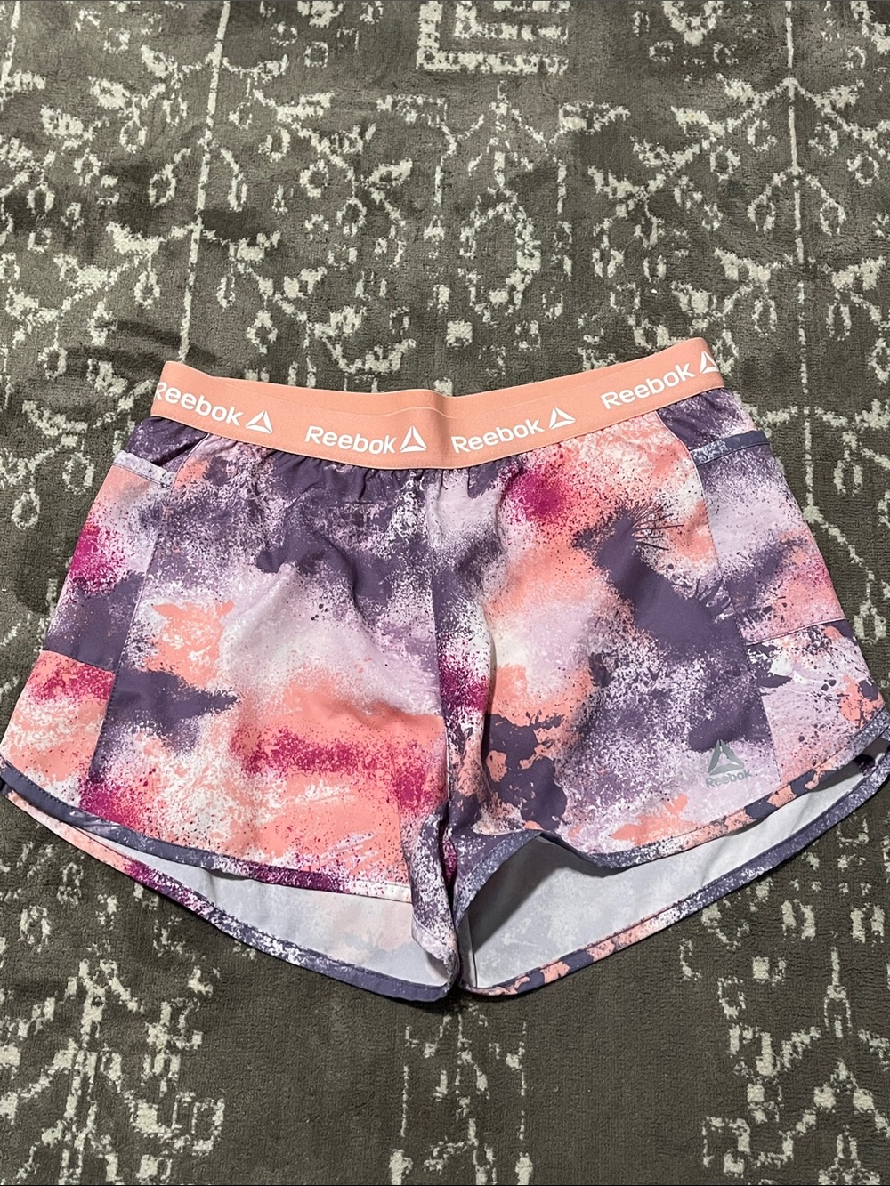 Reebok Peach & Purple Abstract Print Athletic Shorts